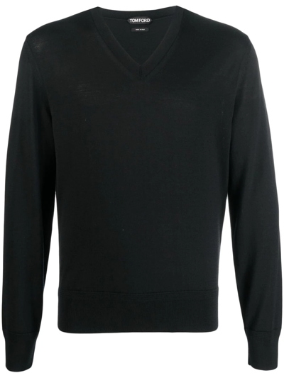 Tom Ford Fine-knit V-neck Jumper In Navy