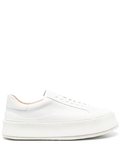 Jil Sander Lace-up Leather Platform Sneakers In Nude & Neutrals