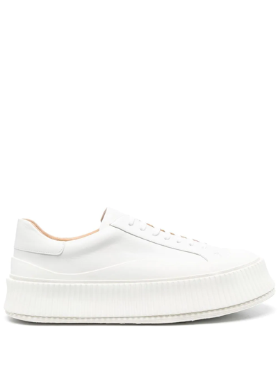 Jil Sander Lace-up Leather Platform Sneakers In White