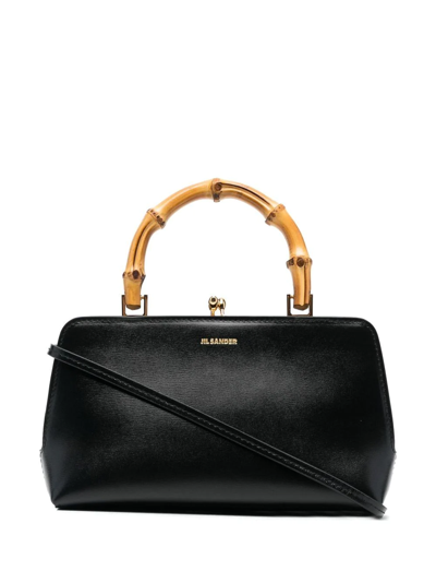 Jil Sander Leather Goji Square-frame Top-handle Bag In Schwarz