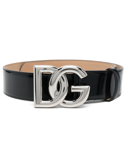 Dolce & Gabbana Logo-plaque Buckle-fastening Belt In Schwarz
