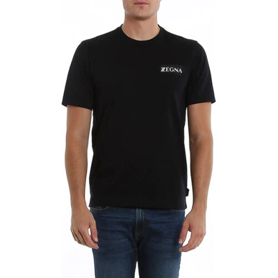 Pre-owned Zegna Sport Z Zegna Men's Black Plaque Logo Short Sleeve Cotton T-shirt
