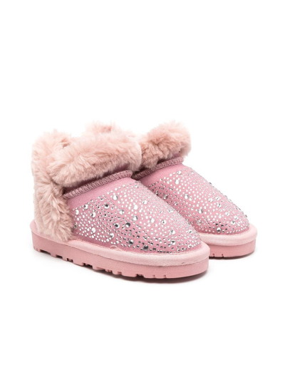 Monnalisa Kids' Embellished Ankle Boots W/ Faux Fur In Pink