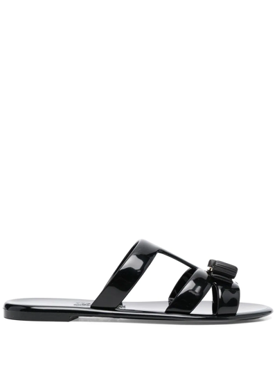 Ferragamo 10mm Lylia J Rubber Slide Sandals In Black