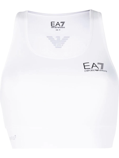 Ea7 Logo Print Sports Bra In White