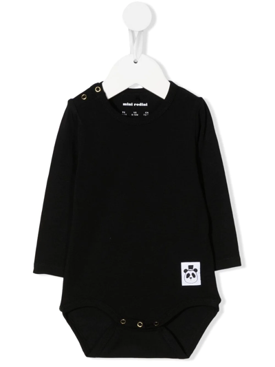 Mini Rodini Babies' Logo Long-sleeve Bodysuit In Black