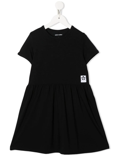 Mini Rodini Kids' Logo Short-sleeve Shift Dress In Black