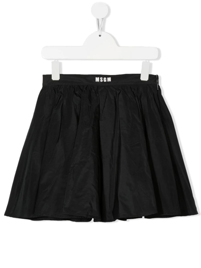 Msgm Kids' Pleated Flared Mini Skirt In Black