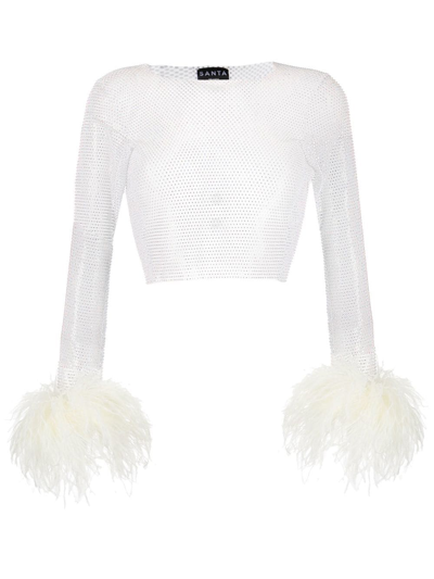 Santa Brands Crystal-embellished Feather Crop Top In White