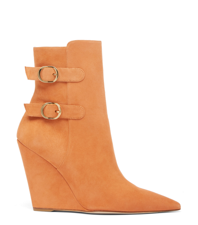 Stuart Weitzman , Saloon 100 Wedge Bootie, Last Chance, Apricot, Suede In Yellow