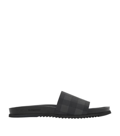 Burberry Men's Melroy Check Slides In Cloud Grey Ip Che