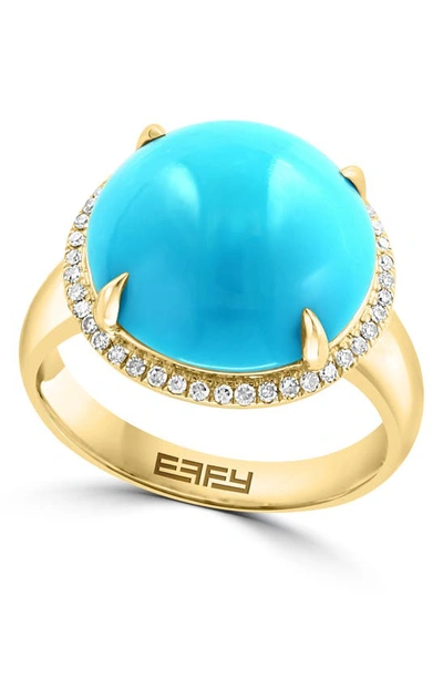 Effy 14k Yellow Gold Diamond Halo Turquoise Ring In Blue