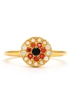 RIVKA FRIEDMAN 18K YELLOW GOLD PLATED EVIL EYE RUBY CRYSTAL CUBIC ZIRCONIA RING