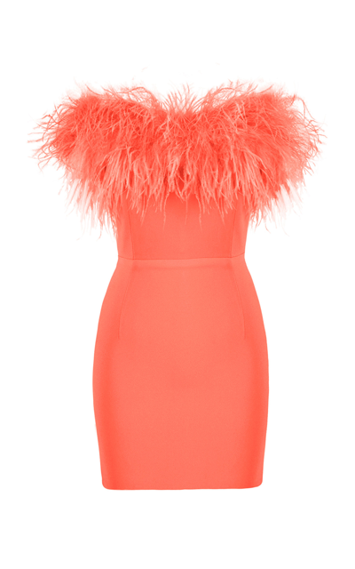 New Arrivals Cynthia Feather-trimmed Mini Dress In Orange
