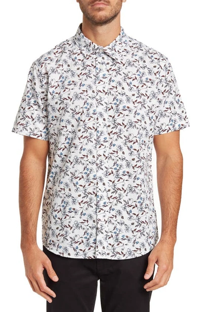 Slate & Stone Floral Printed Short Sleeve Poplin Shirt In White Rose Print