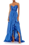 Mac Duggal Asymmetrical Strapless Ruffle Gown In Sapphire