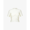 Alexander Wang Ruched Mock Neck Top In Stretch Jersey In Vintage White
