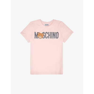 Moschino Kids' Bear Logo-print Stretch-cotton Jersey T-shirt 4-14 Years In Pink