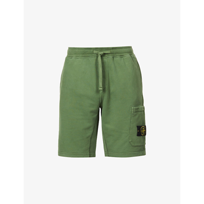 Stone Island Bermuda Logo-patch Cotton-jersey Shorts In Green