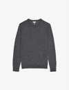 Reiss Wessex Crewneck Merino-wool Jumper In Mid Grey Melang