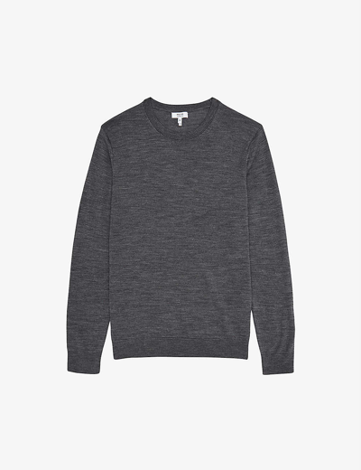 Reiss Wessex Crewneck Merino-wool Jumper In Mid Grey Melange