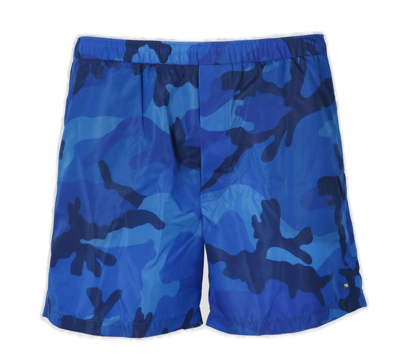 Valentino Straight-leg Mid-length Camouflage-print Swim Shorts In Blue Camo
