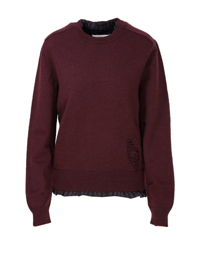 Maison Margiela Distressed Knit Jumper In Red