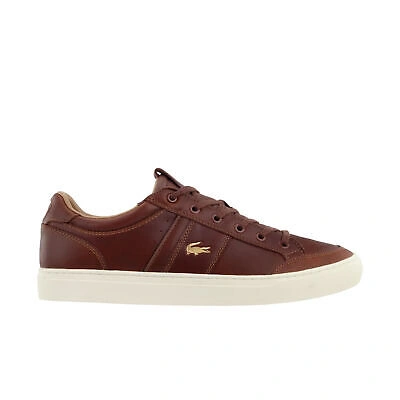 Pre-owned Lacoste Courtline 120 1 Lace-up Brown Smooth Leather Mens Trainers 39cma0047 F57