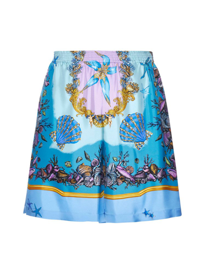 Versace Trésor De La Mer Silk Shorts, Male, Print, 58 In Blue