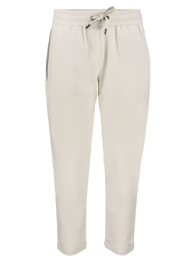 Brunello Cucinelli Cropped Track Pants In Soy Milk