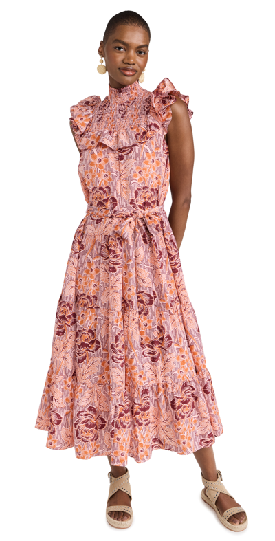 Likely Levine Floral Midi-dress In Peony Rust Multi