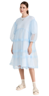 Simone Rocha Tiered Net Overlay Signature Sleeve Dress In Baby Blue