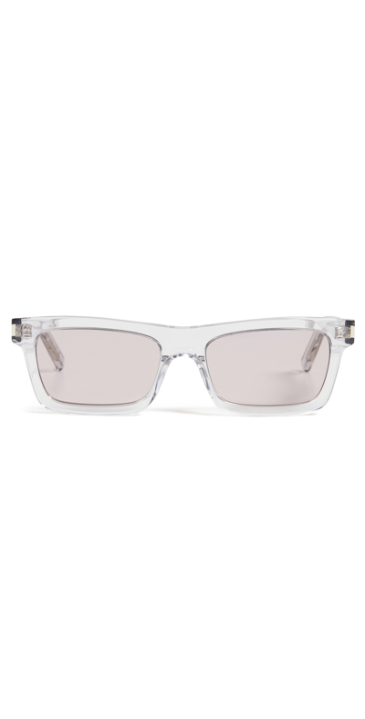 Saint Laurent New Wave Corner Angle Rectangular Sunglasses In Grey/grey/violet