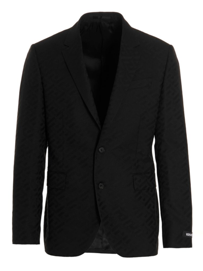 Versace Le Greca Single Breasted Long Sleeved Blazer In Black
