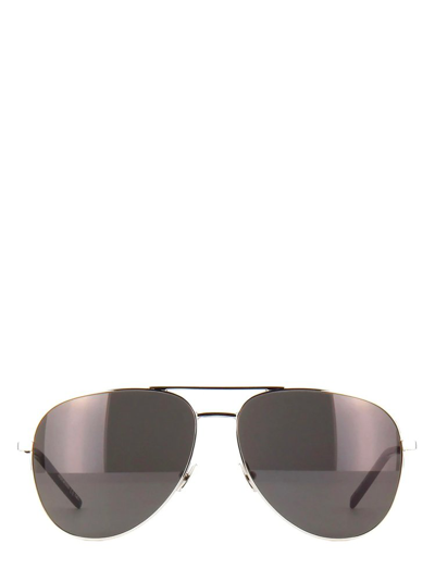 Saint Laurent Eyewear Pilot Frame Sunglasses In Silver