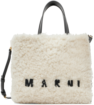 Marni Museo Shearling Tote Bag In White