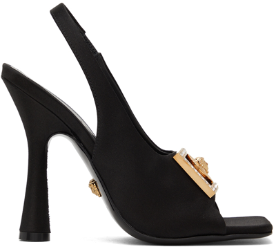 Versace Black Medusa Slingback Heeled Sandals In 1b00v Black-