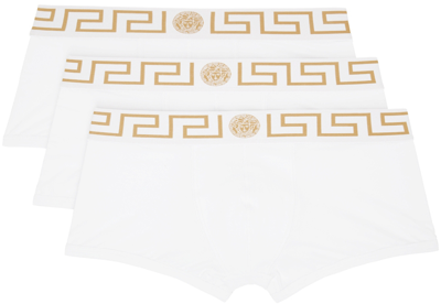 Versace Three-pack White Greca Border Boxer Briefs In A81h White