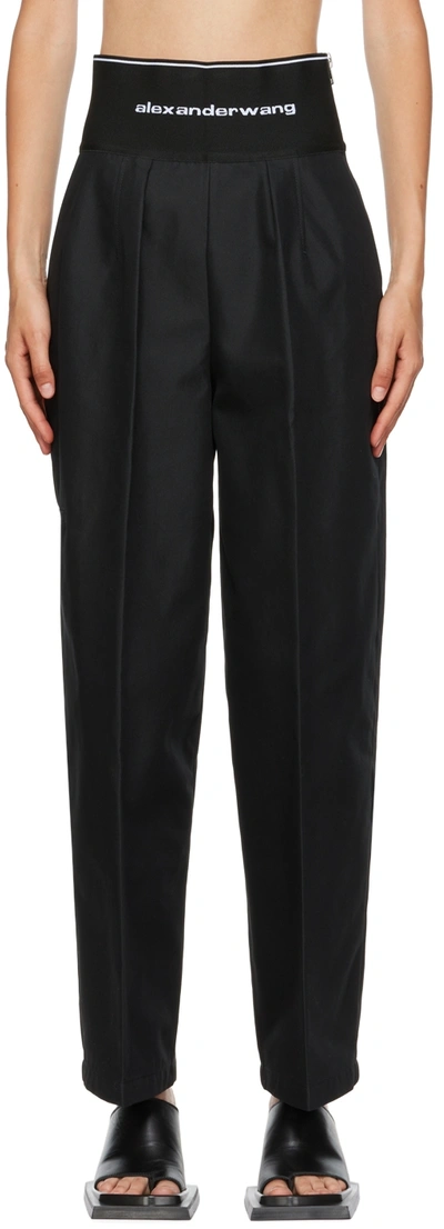 Alexander Wang Logo-embroidered Tapered High-rise Cotton-blend Trousers In Black