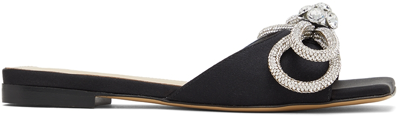 Mach&mach Double Bow Crystal-embellished Silk Square-toe Flats In Black