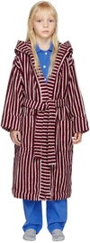 TEKLA KIDS RED & PINK STRIPED HOODED BATH dressing gown