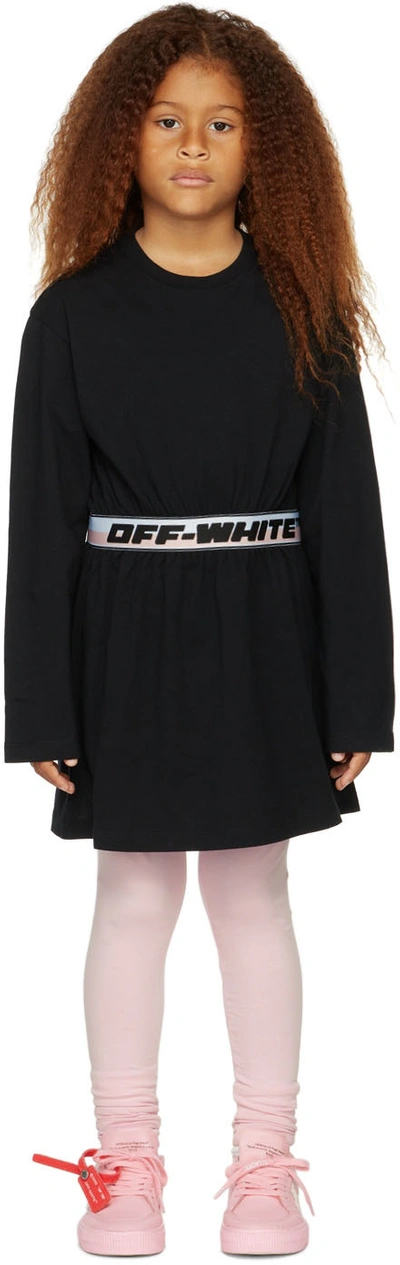 Off-white Kids Black Logo Band Dress In Black Black