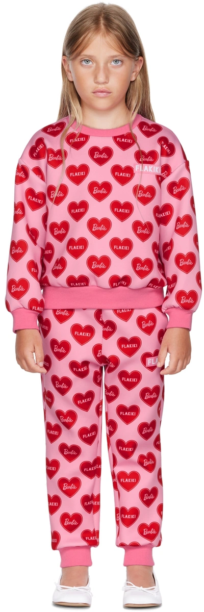 Flakiki Ssense Exclusive Kids Pink Barbie Heart Sweatshirt & Lounge Pants Set