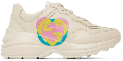 Gucci Rhyton Heart-print Leather Trainers In Ivoire