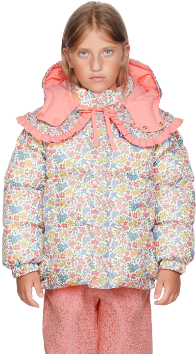 Flakiki Ssense Exclusive Kids Reversible White Liberty Kiki Goose Puffer Jacket In Coral