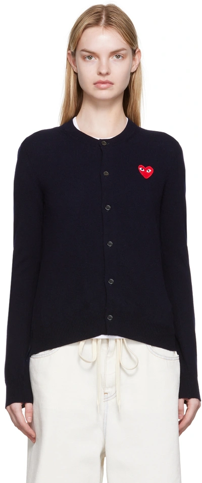 Comme Des Garçons Play Long Sleeve Logo Cardigan In Black  