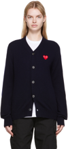 Comme Des Garçons Play Navy & Red Heart Patch Cardigan In Navy