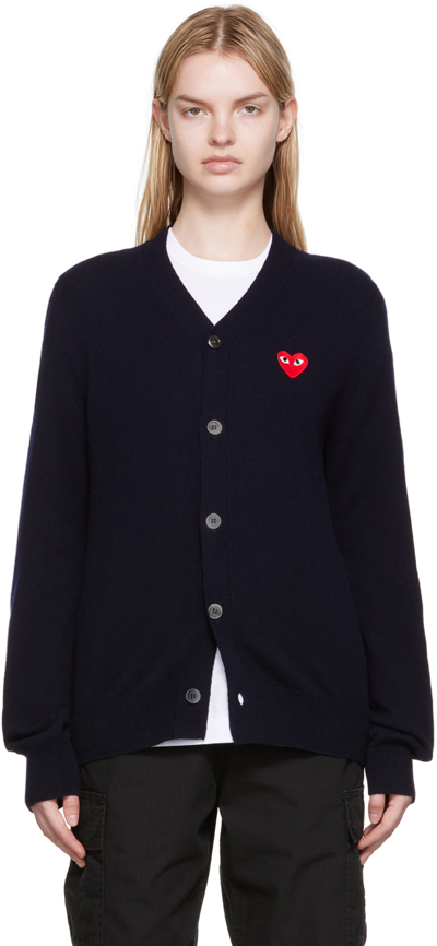 Comme Des Garçons Play Navy & Red Heart Patch Cardigan