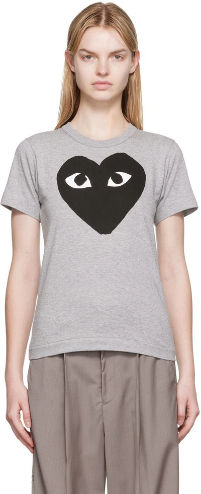 Comme Des Garçons Play Gray & Black Large Heart T-shirt In Grey