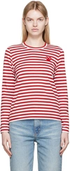 Comme Des Garçons Play Little Red Heart Striped T-shirt In Red/white